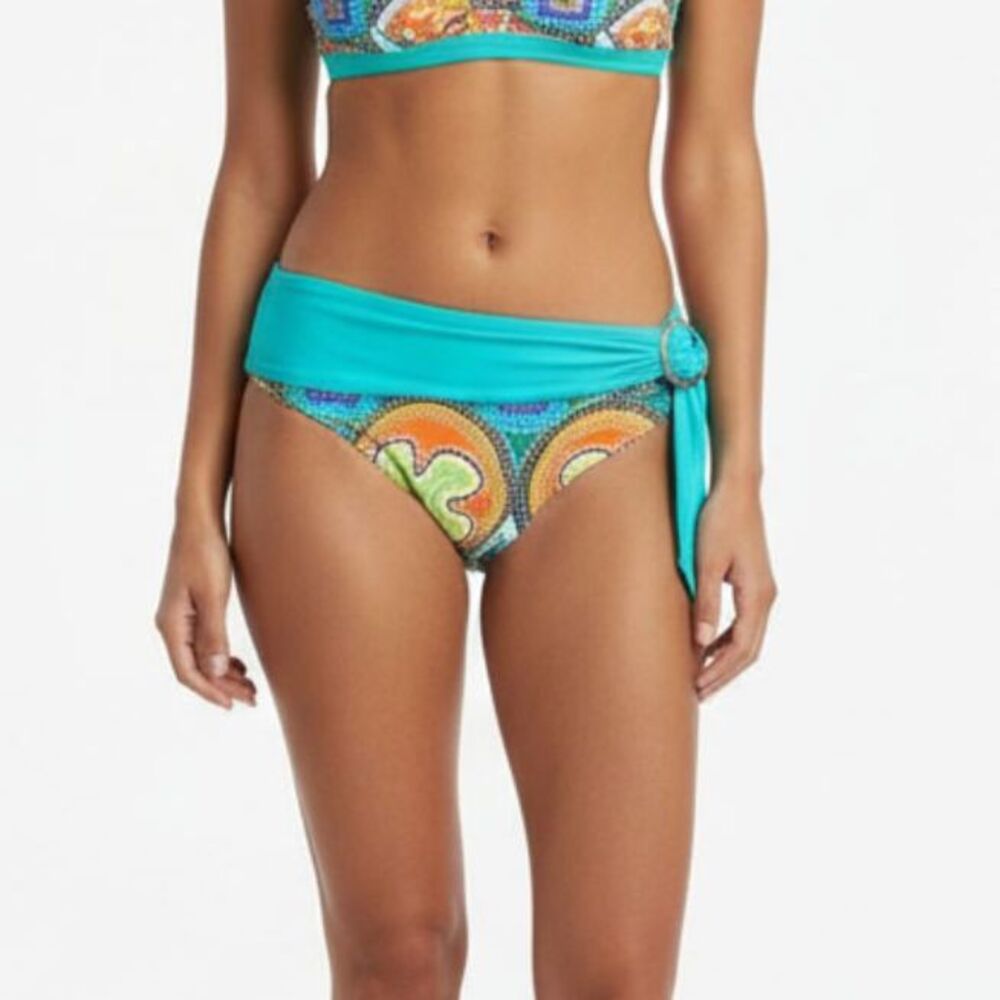 L*Space Blue Print Belted Bikini Swim Bathing Suit Bottoms M